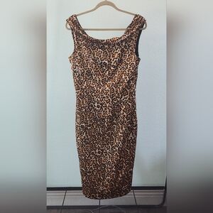 Bettie Page Satin Leopard Midi Pinup Dress